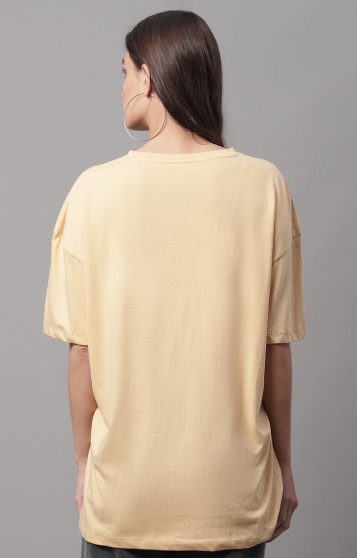 Women's Beige Graphic Oversized T-Shirts