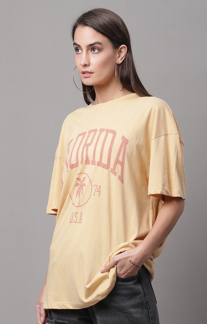 Women's Beige Graphic Oversized T-Shirts