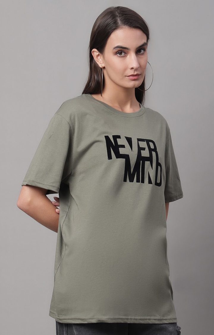 Women's Green Typography Regular T-Shirt