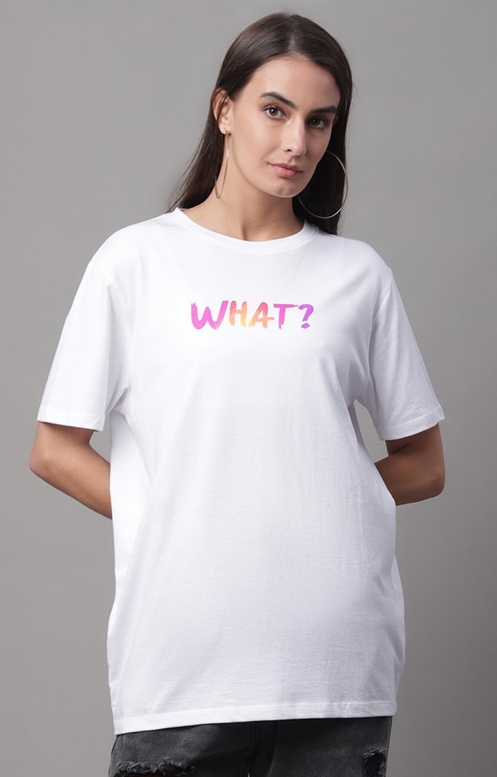 DOOR74 | Women's White Typography Regular T-Shirt