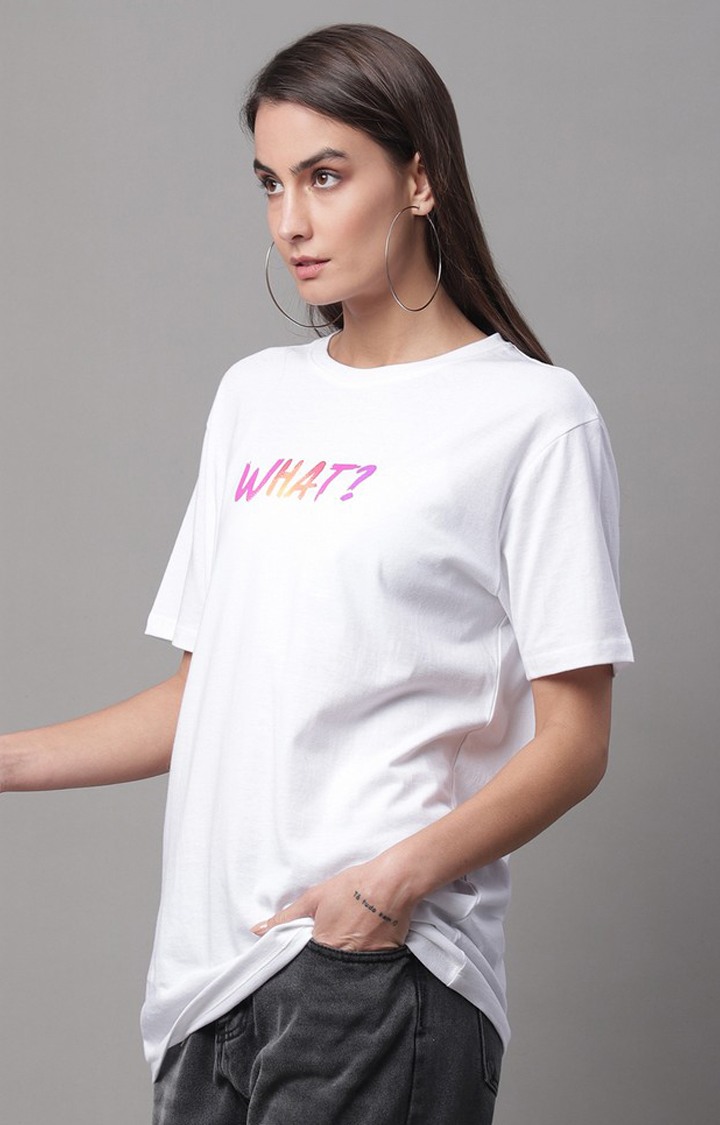 Women's White Typography Regular T-Shirt