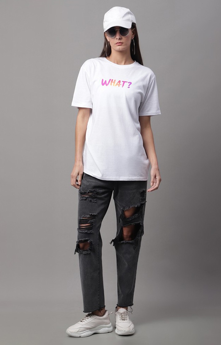 Women's White Typography Regular T-Shirt