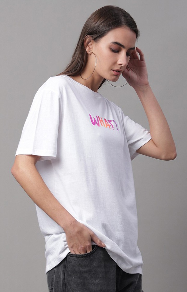 Women's White Typography Regular T-Shirt