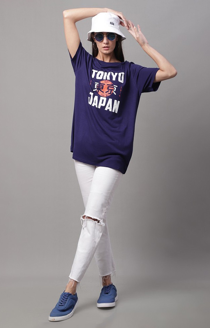 Women's Blue Graphic Regular T-Shirt