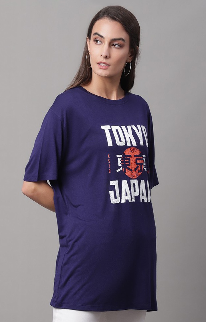 Women's Blue Graphic Regular T-Shirt