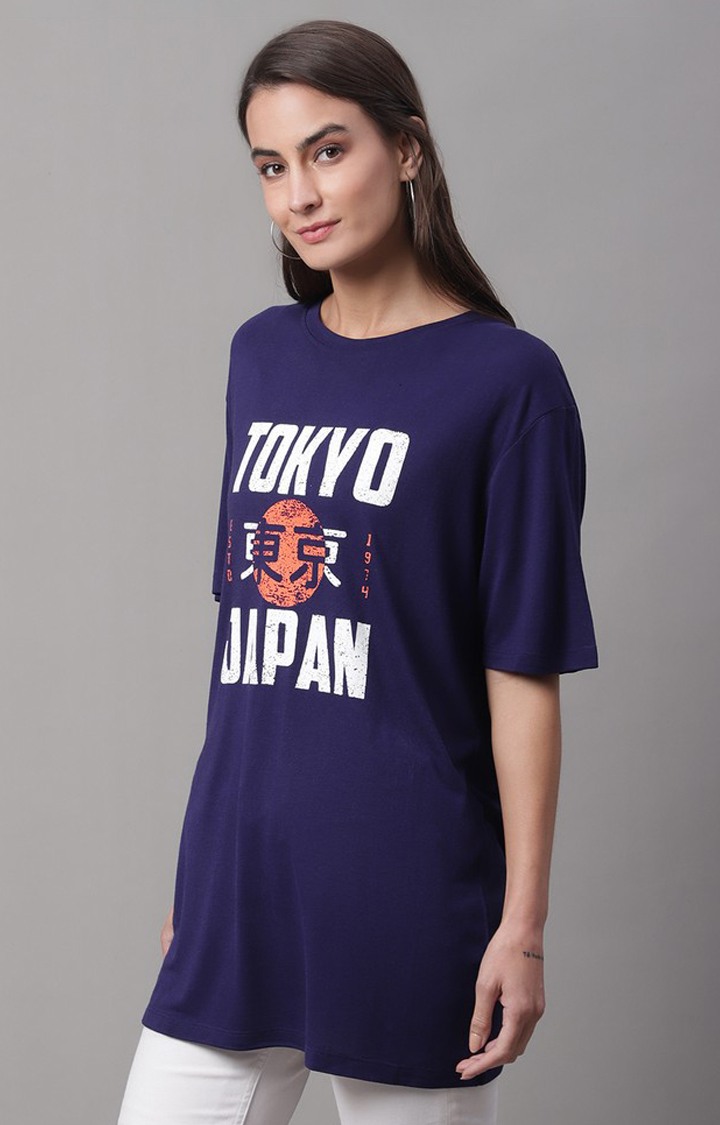 Women's Blue Graphic Regular T-Shirt