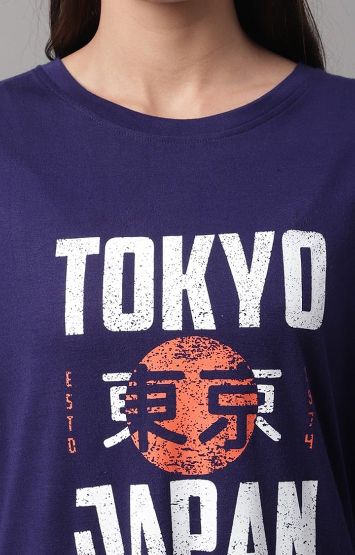 Women's Blue Graphic Regular T-Shirt