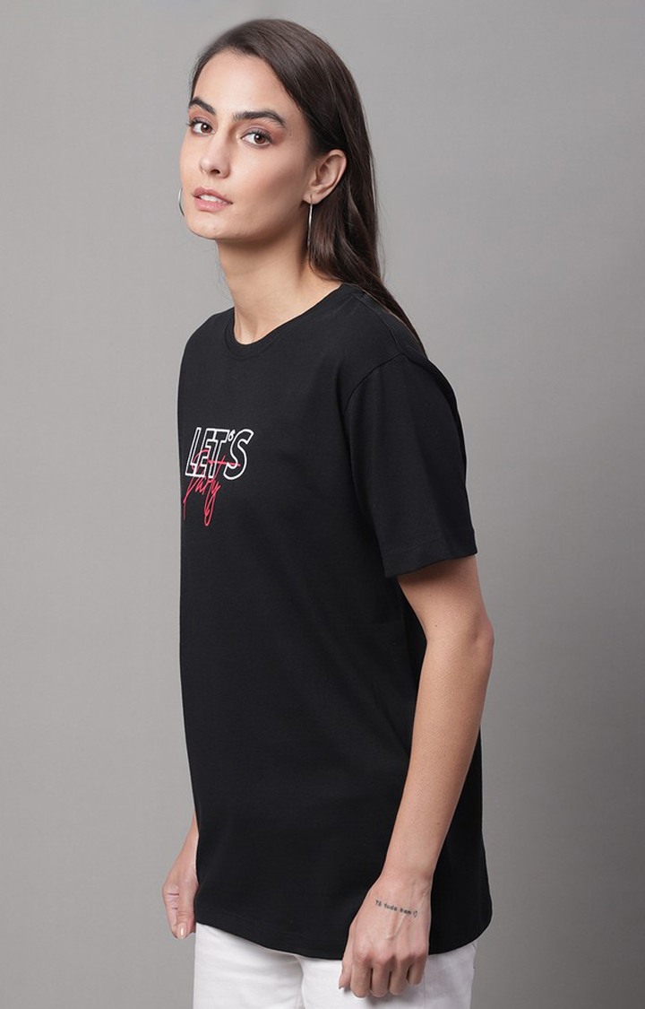 Women's Black Graphic Regular T-Shirt