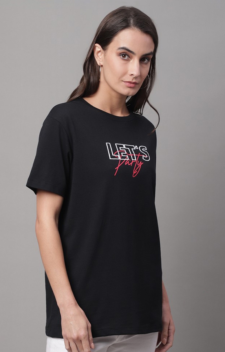 Women's Black Graphic Regular T-Shirt
