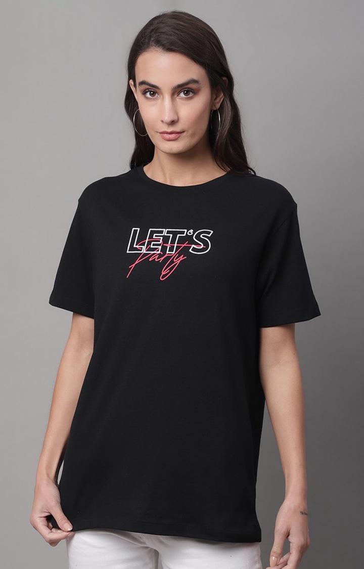 Women's Black Graphic Regular T-Shirt