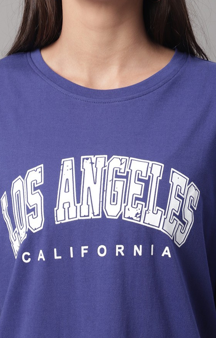 Women's Blue Typography Oversized T-Shirts