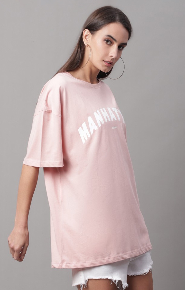 Women's Pink Typography Oversized T-Shirts