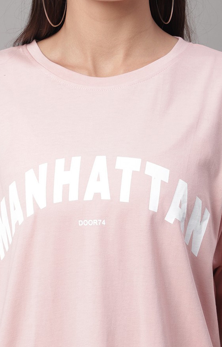 Women's Pink Typography Oversized T-Shirts