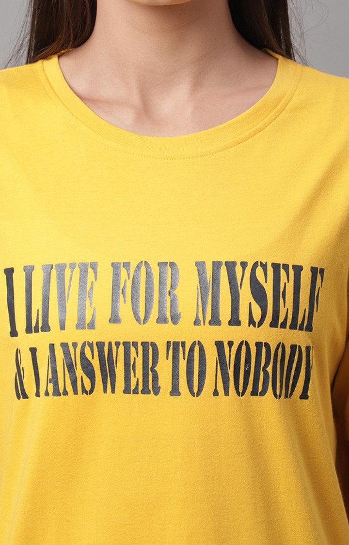 Women's Yellow Typography Regular T-Shirt