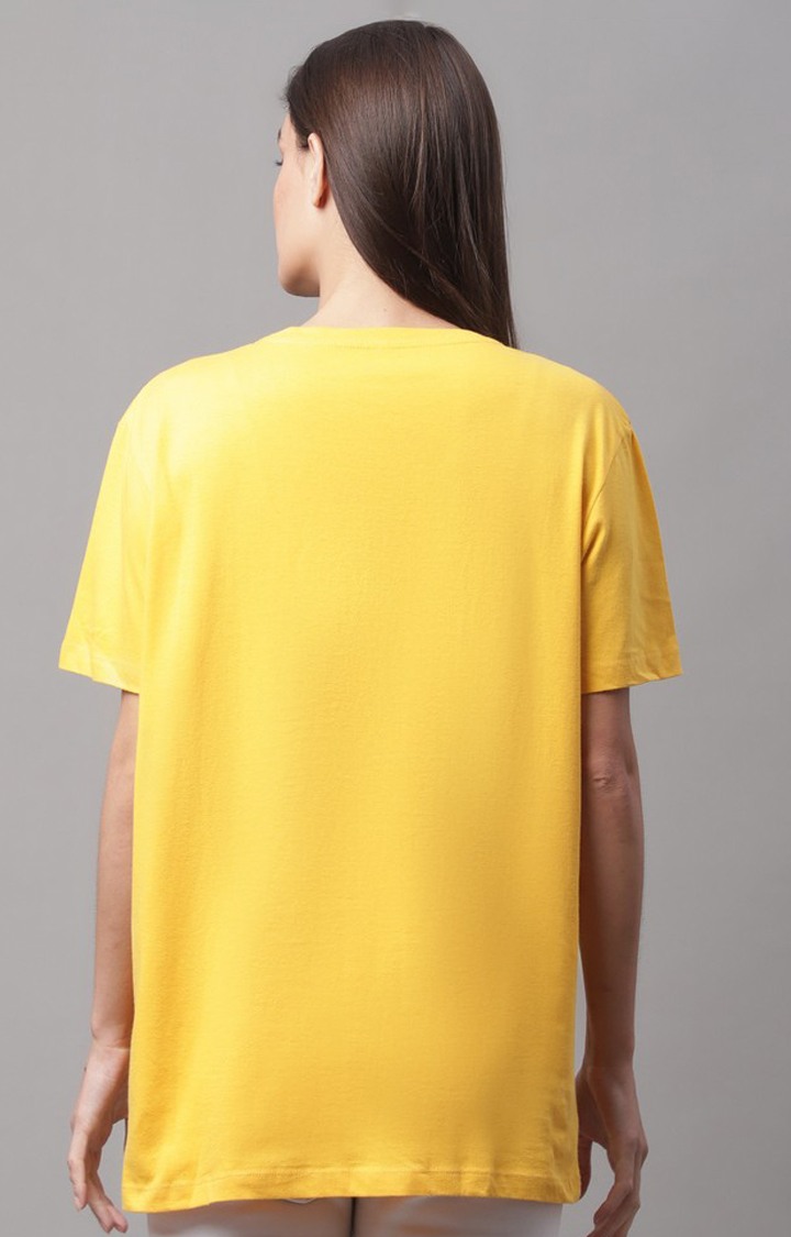 Women's Yellow Typography Regular T-Shirt
