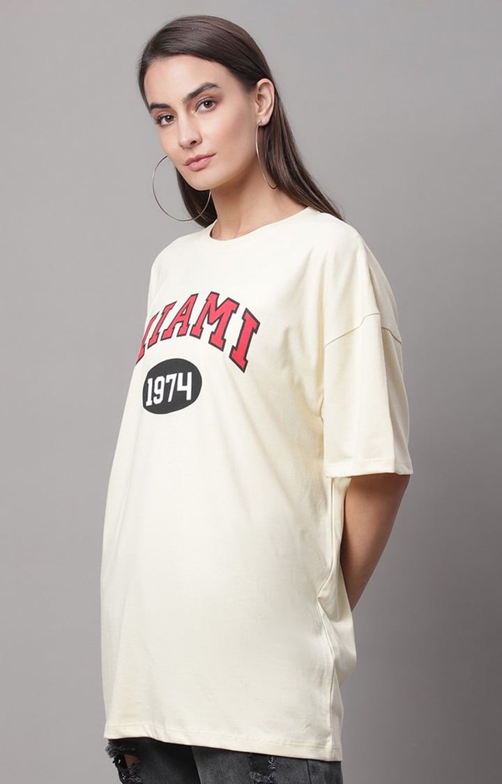 Women's Yellow Typography Oversized T-Shirts