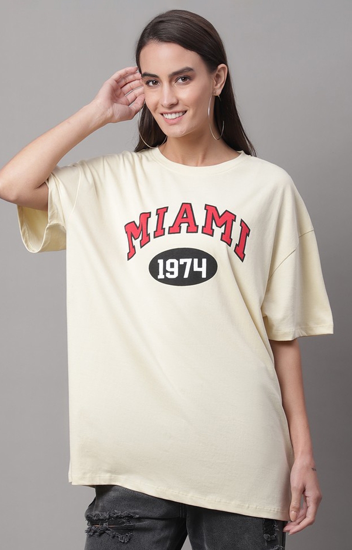 Women's Yellow Typography Oversized T-Shirts