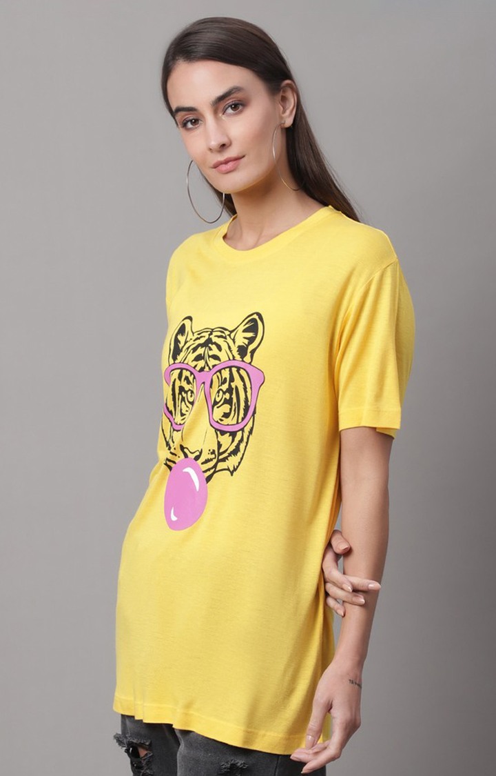 Women's Yellow Typography Regular T-Shirt