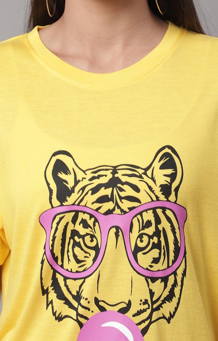 Women's Yellow Typography Regular T-Shirt