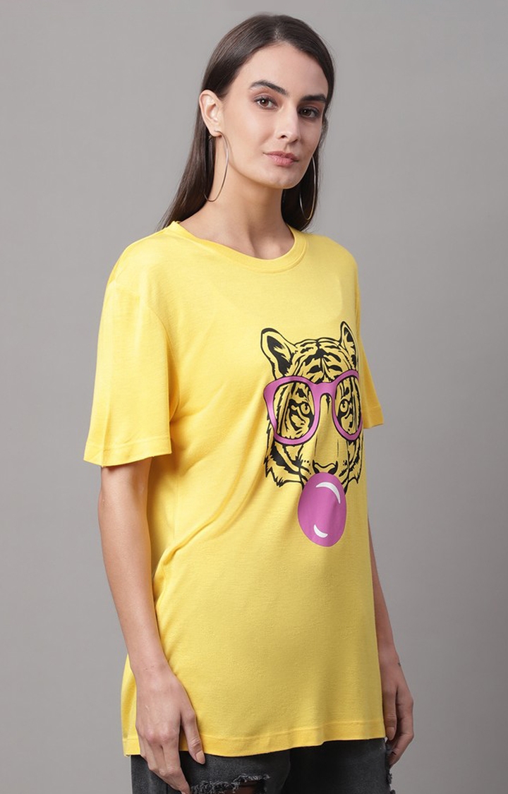 Women's Yellow Typography Regular T-Shirt
