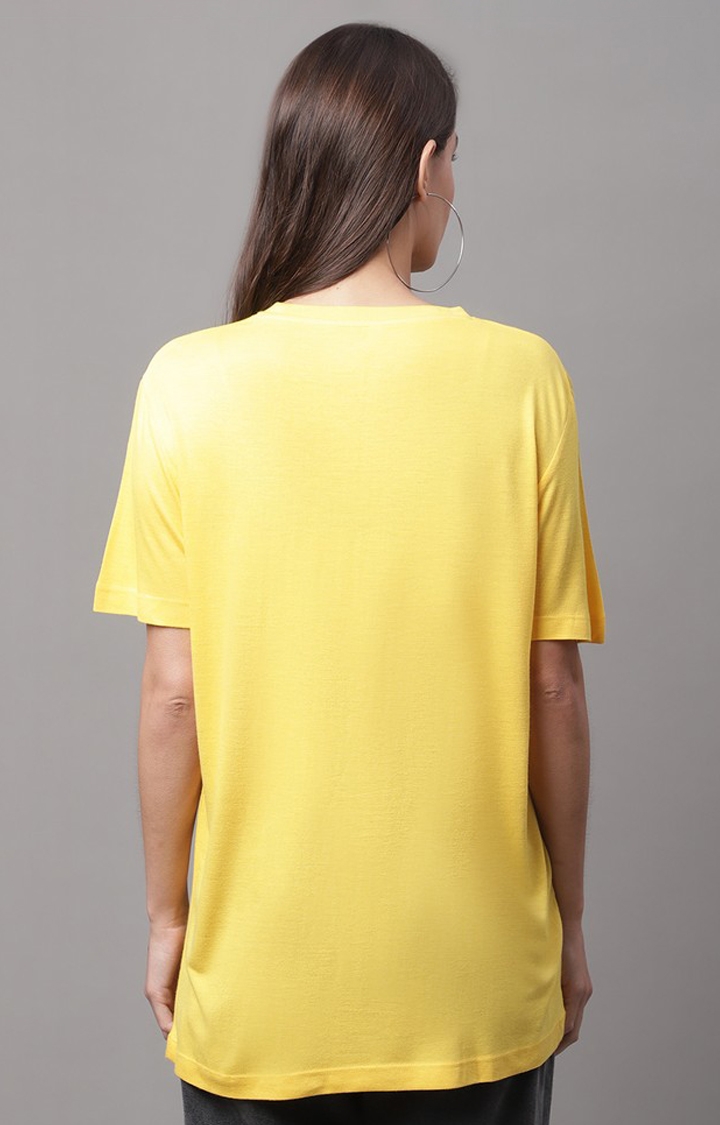 Women's Yellow Typography Regular T-Shirt