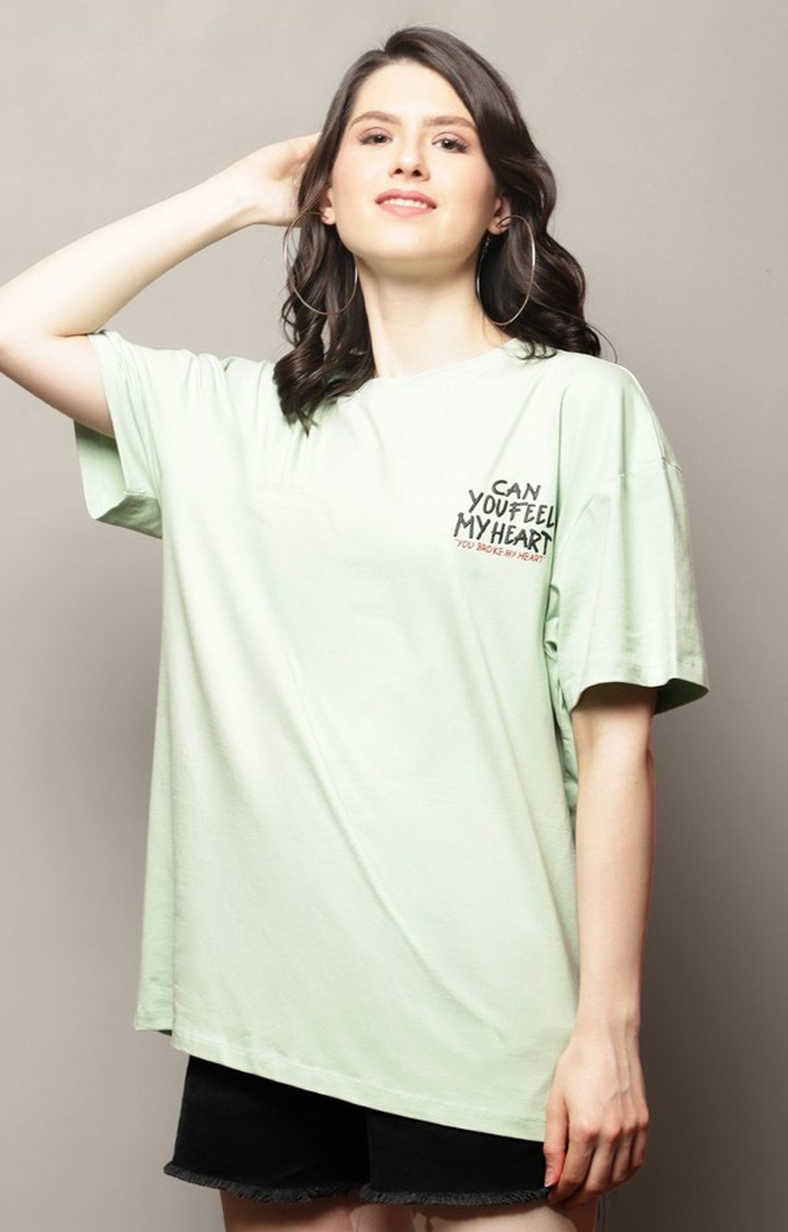 Women's Green Typography Oversized T-Shirts