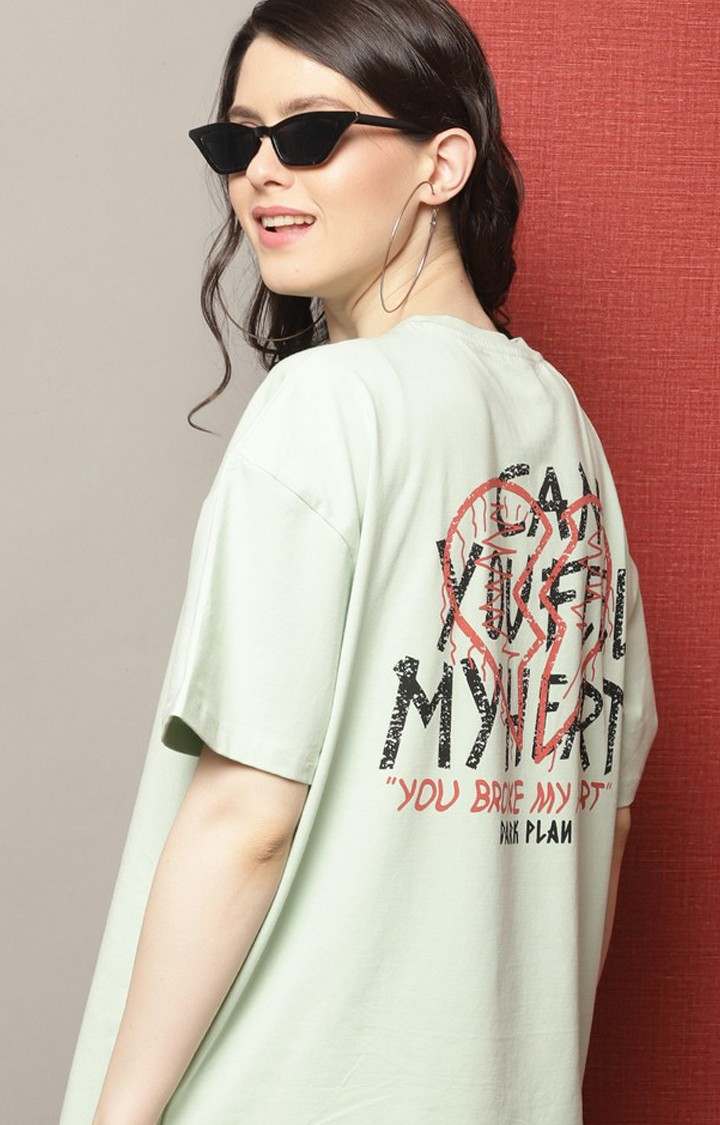 Women's Green Typography Oversized T-Shirts