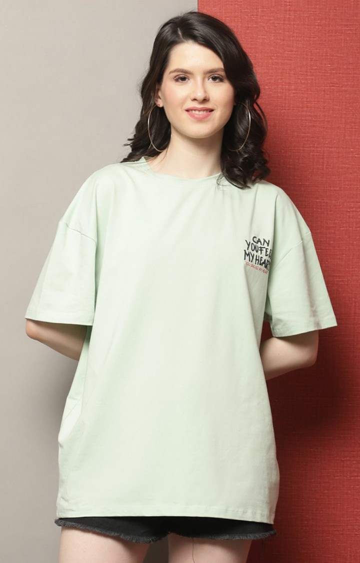 Women's Green Typography Oversized T-Shirts