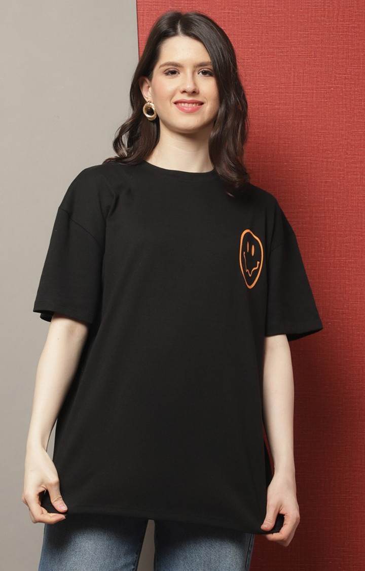 Women's Black Typography Oversized T-Shirts