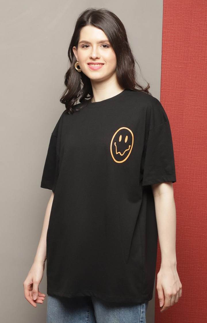 Women's Black Typography Oversized T-Shirts