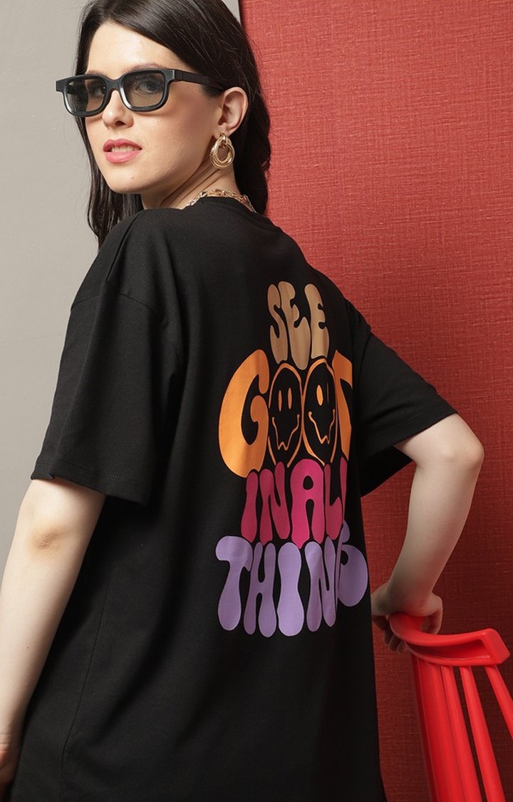 Women's Black Typography Oversized T-Shirts