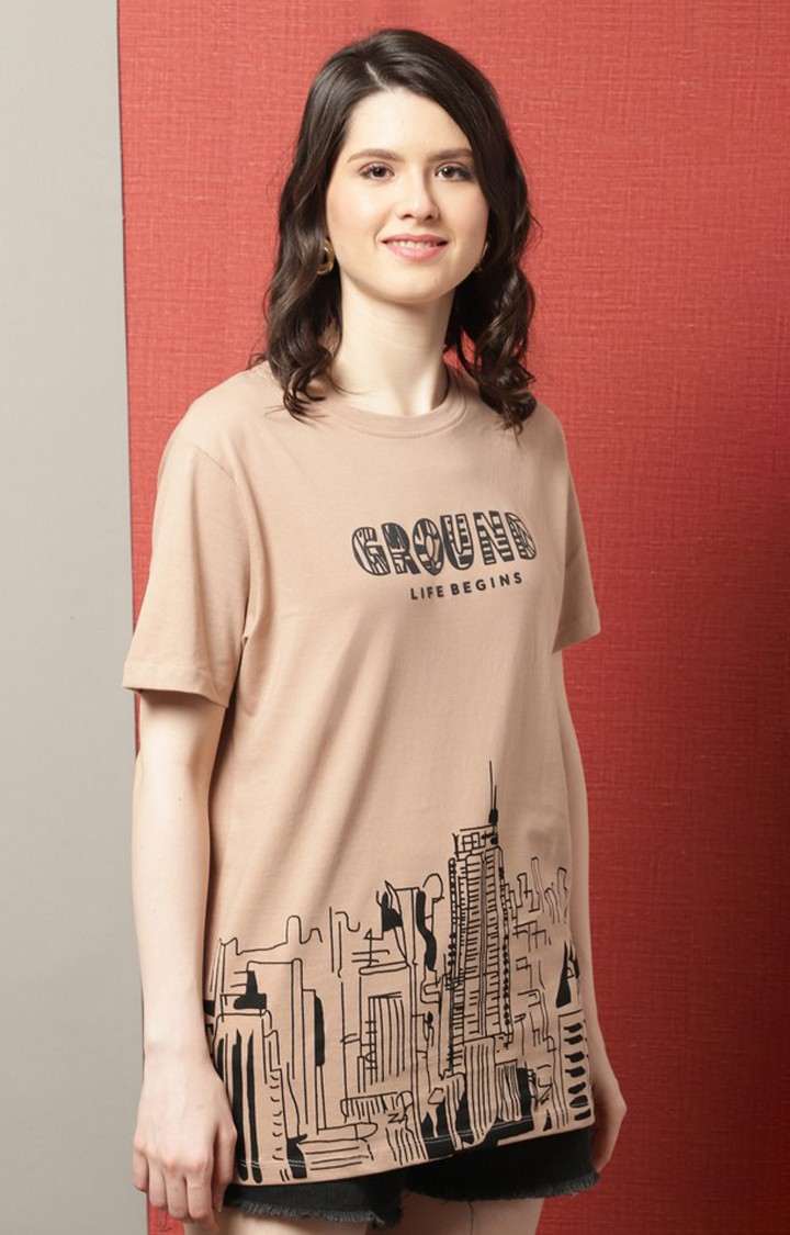 Women's Brown Typography Oversized T-Shirt