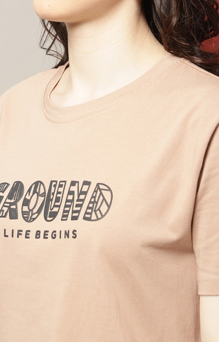 Women's Brown Typography Oversized T-Shirt