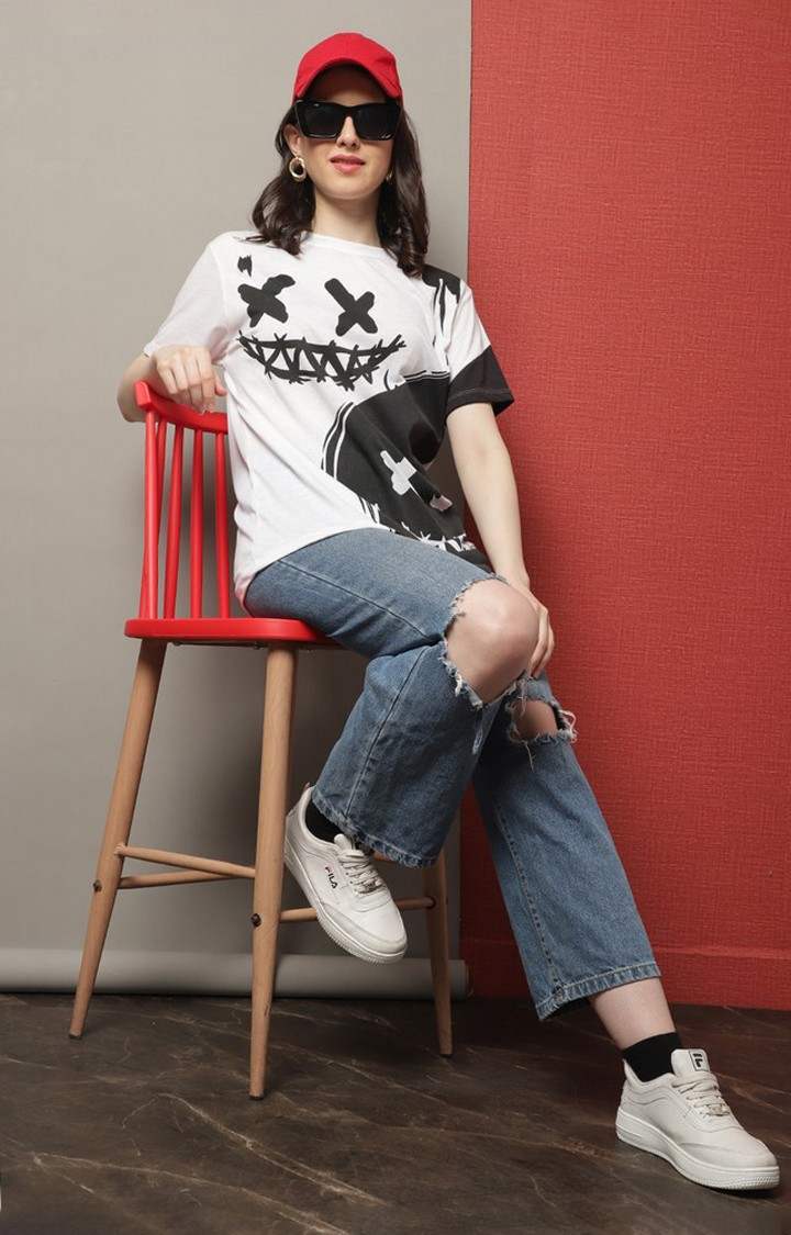 Women's White Typography Oversized T-Shirt