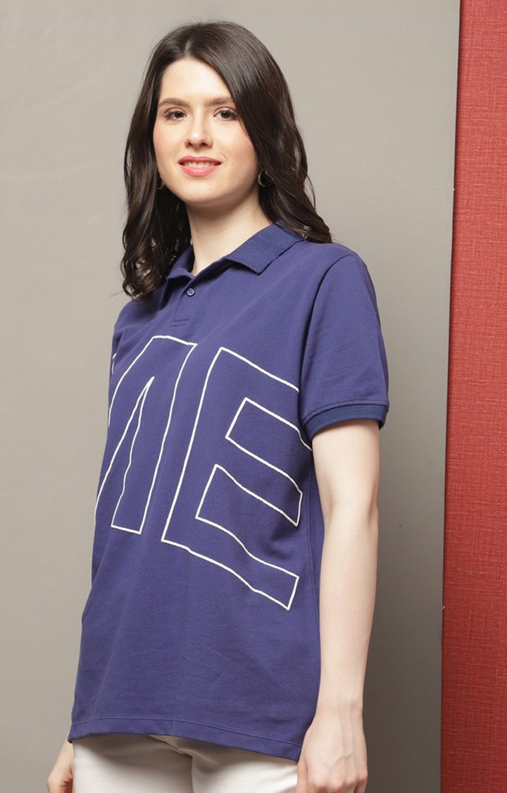 Women's Me Color Blue Typography Polos