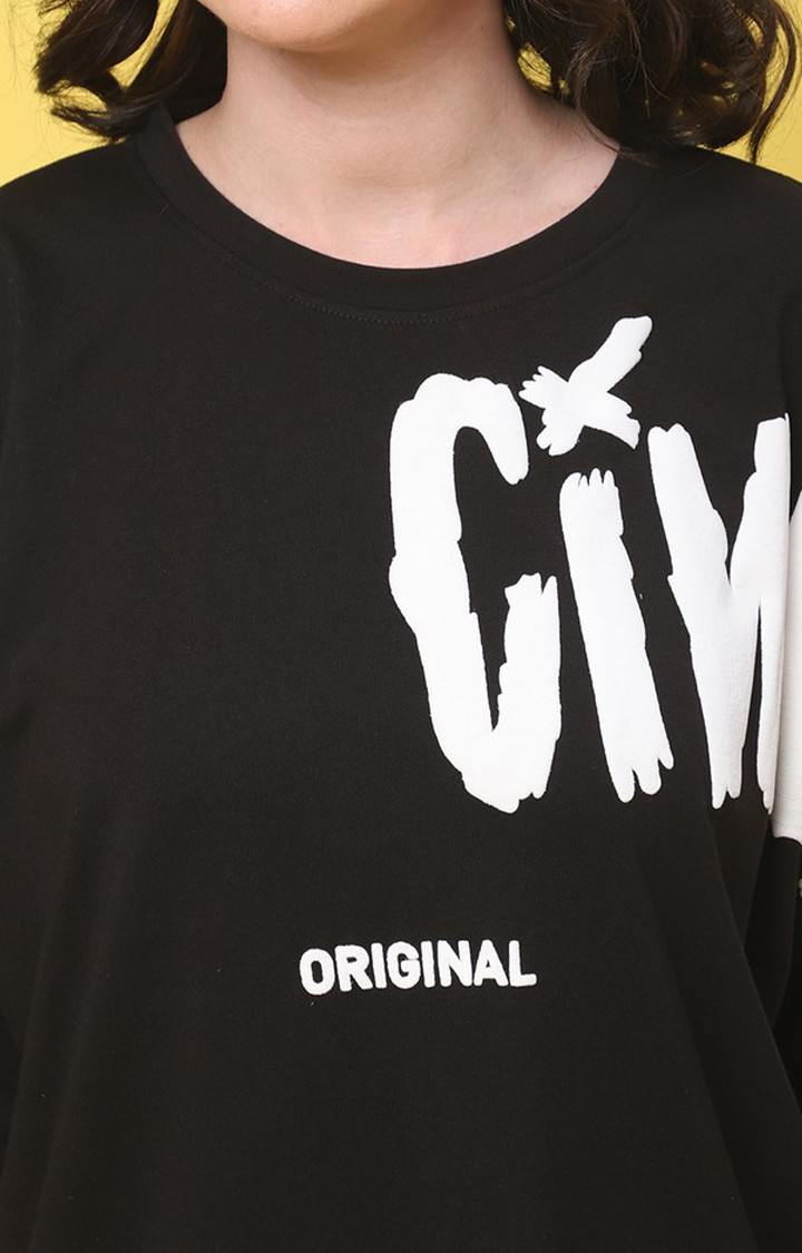 Women's Cinema Color Black Typography Oversized T-Shirts