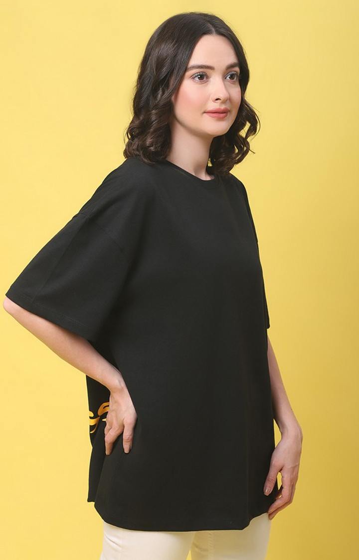Women's Happiness Color Black Typography Oversized T-Shirts