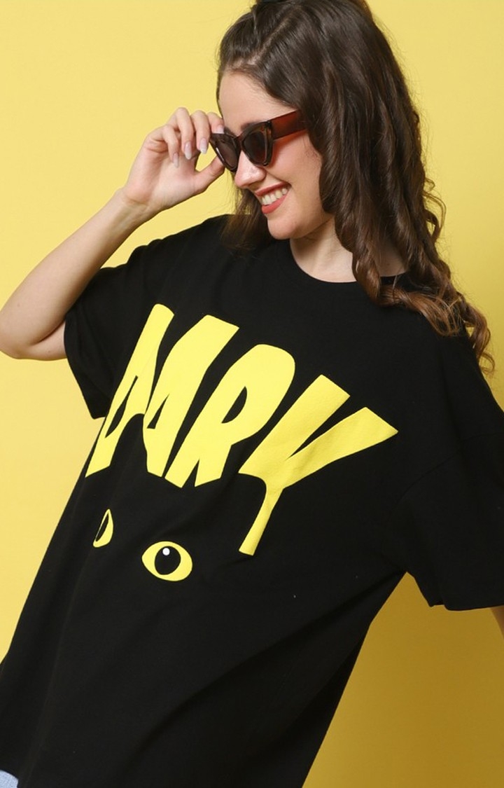 Women's Dark Color Black Typography Oversized T-Shirts