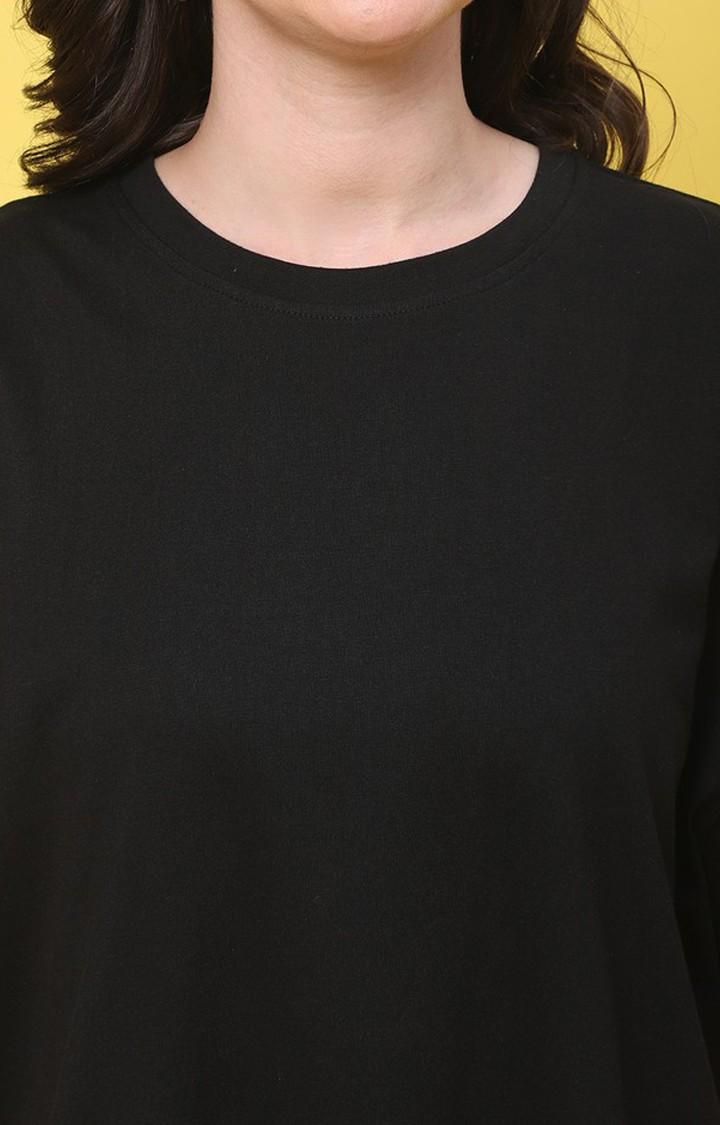 Women's Fit Black Solid Oversized T-Shirts