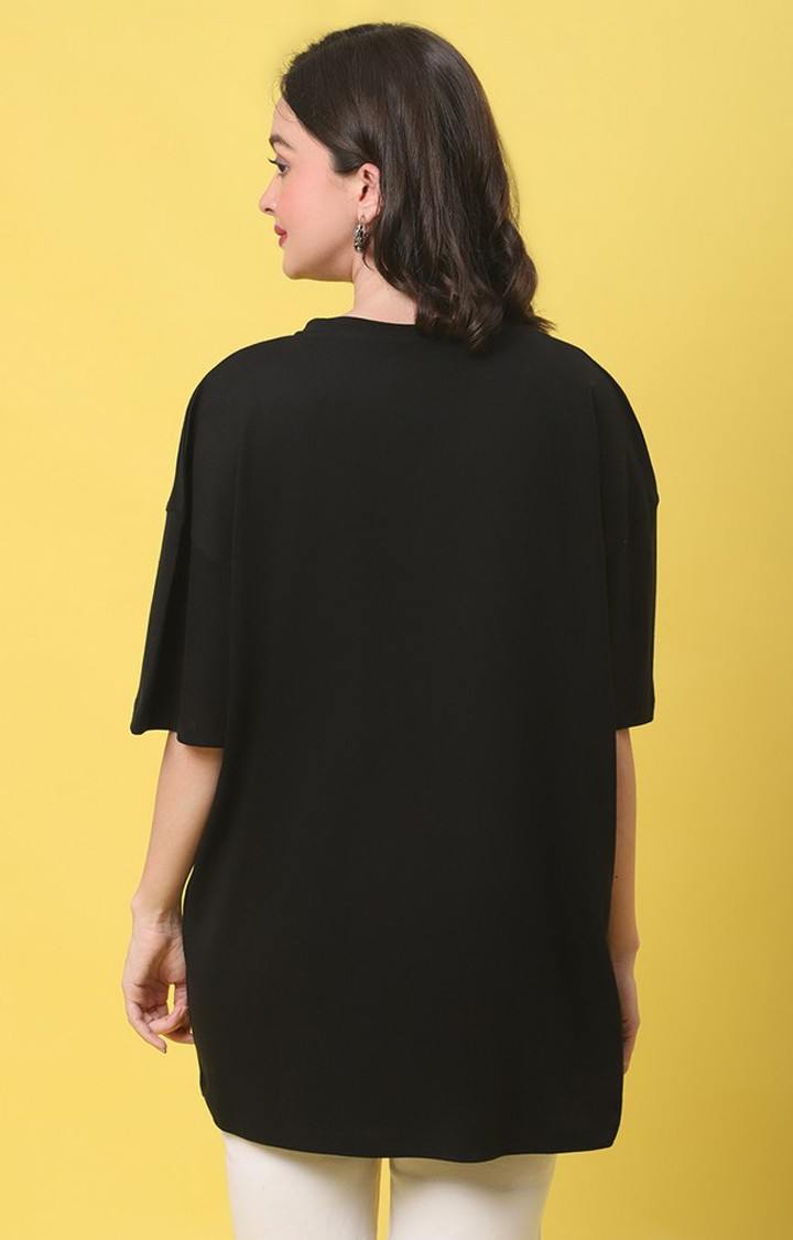 Women's Fit Black Solid Oversized T-Shirts