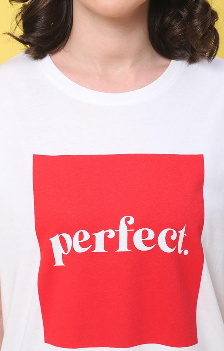 Women's White Perfect White Typography Oversized T-Shirt