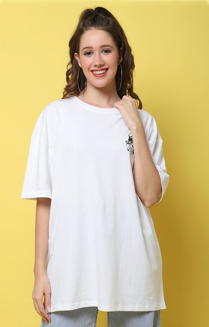 DOOR74 | Women's Masters Of The Universe White Graphic Oversized T-Shirts