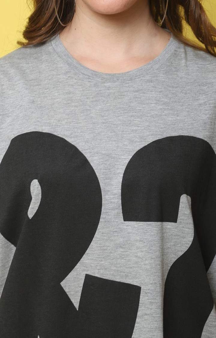 Women's &? Color Grey Typography Oversized T-Shirts
