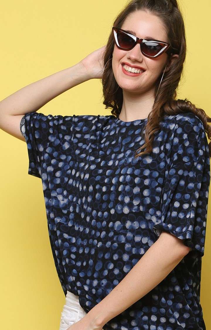 Women's Fit Blue Polka Dots Oversized T-Shirts