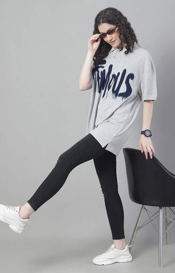 Women's Famous Color Grey Typography Polos