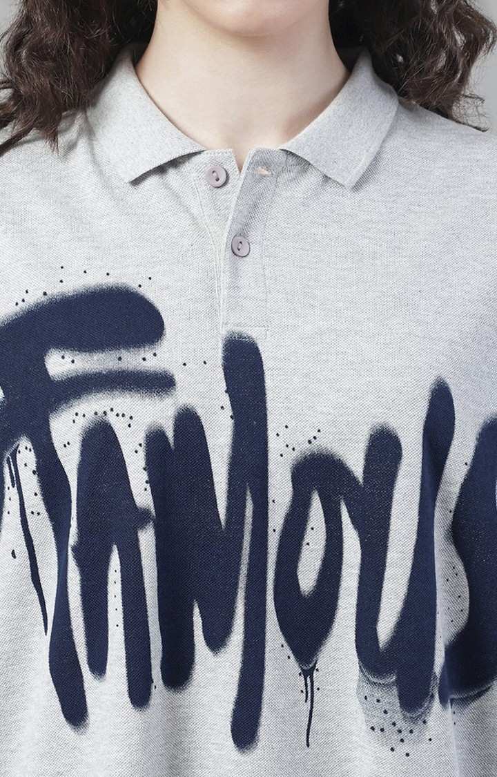 Women's Famous Color Grey Typography Polos