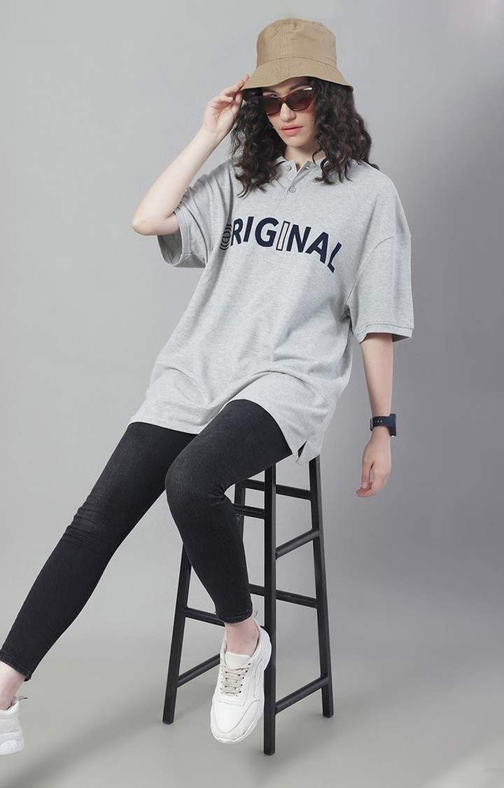 Women's Original Color Grey Typography Polos