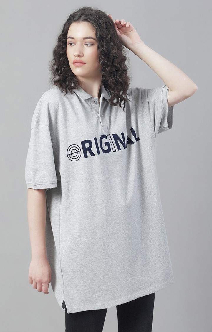 Women's Original Color Grey Typography Polos