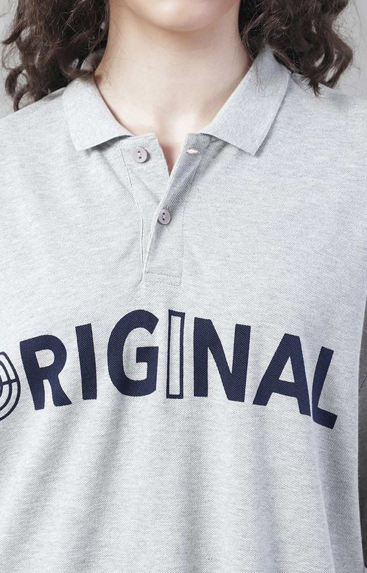 Women's Original Color Grey Typography Polos