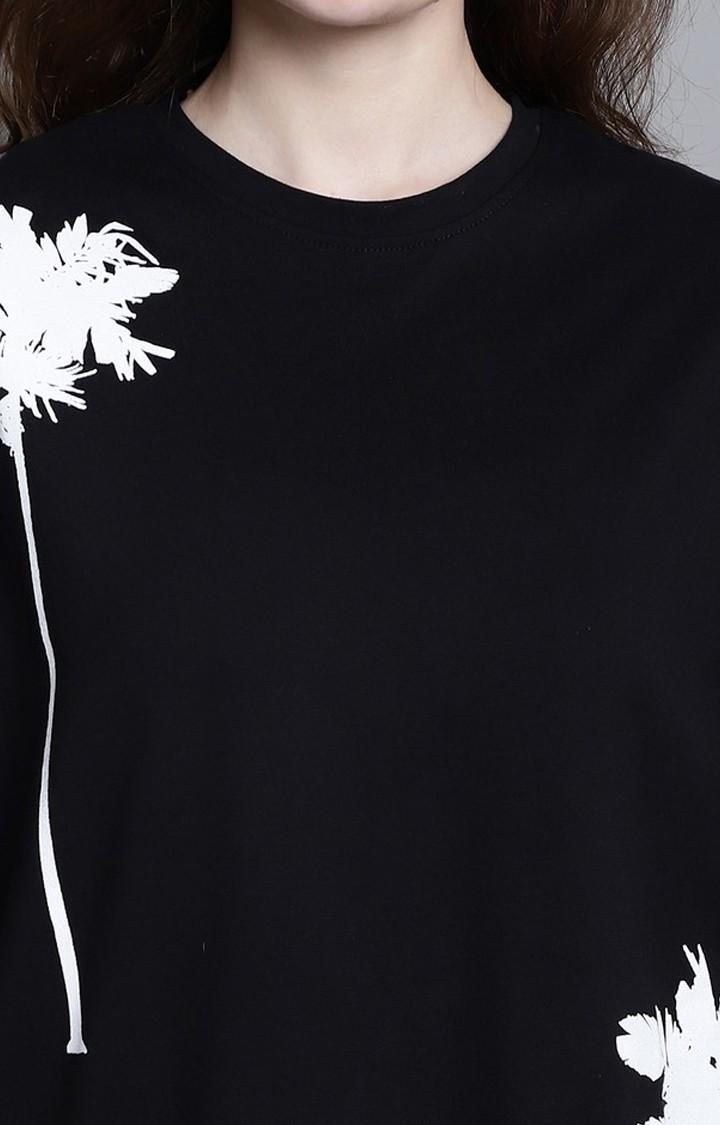 Women's Tree Color Black Floral Oversized T-Shirts